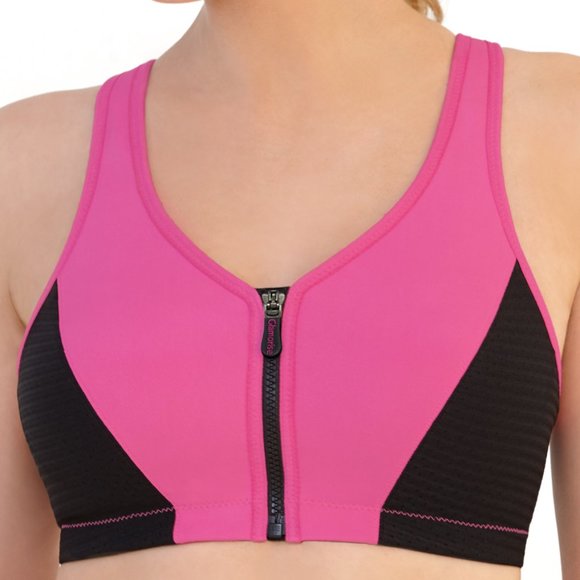 Glamorise SPORT Bra 38B (HIGH-IMPACT) Wicks! (RACERBACK) T-Back Zip-Up PINK New - Picture 4 of 16